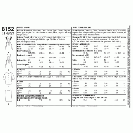 S8152A Simplicity Pattern 8152 Women's Vintage 1970's Aprons