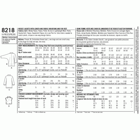 S8218A Simplicity Pattern 8218 Women's Easy-to-Sew Jackets and Vest