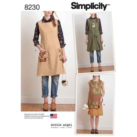 S8230A Simplicity Pattern 8230 Women's Dottie Angel Reversible Apron Dress and Tabard