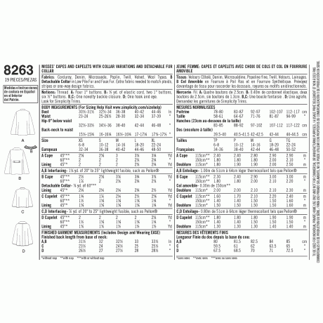 S8263A Simplicity Pattern 8263 Women's Capes and Capelets