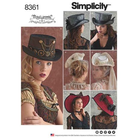S8361A Simplicity Pattern 8361 Hats in Three Sizes: S (21"), M (22"), L (23")