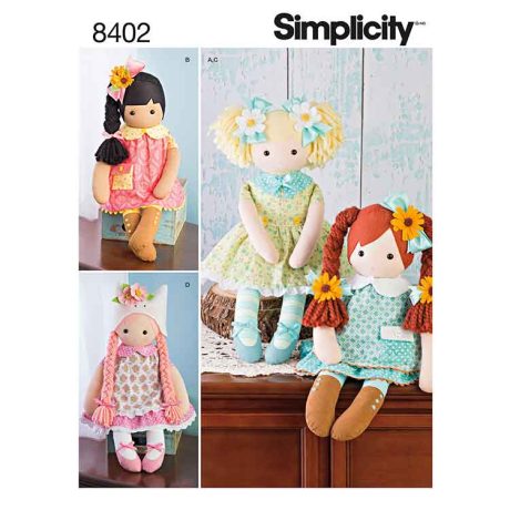 S8402_OS Simplicity Pattern 8402 23" Stuffed Dolls With Clothes
