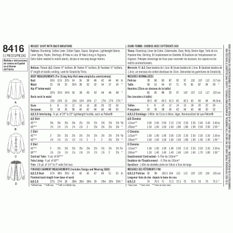 S8416 Pattern 8416 Women's Shirt with Back Variations