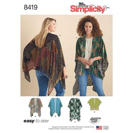 S8419A Pattern 8419 Women's Kimono Style Wrap with Variations