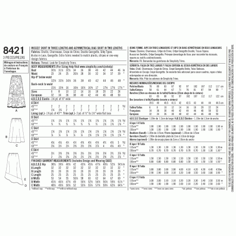 S8421 Pattern 8421 Women's Skirts in Three lengths with Hem Variations