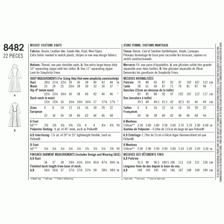 S8482 Pattern 8482 Msses' Costume Coats