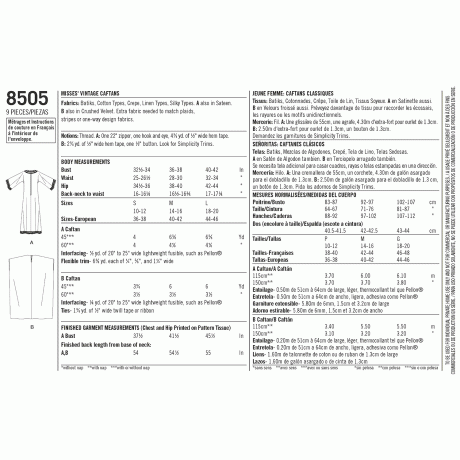 S8505A Simplicity Pattern 8505 Misses' Vintage Caftans