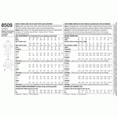 S8509 Simplicity Pattern 8509 Misses' Vintage Coat or Jacket