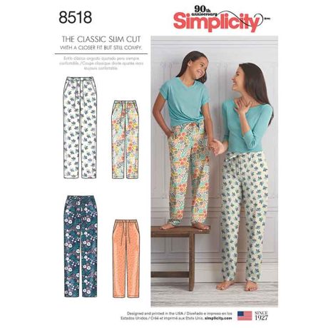 S8518A Simplicity Pattern 8518 Girls' and Misses' Slim Fit Lounge Trousers
