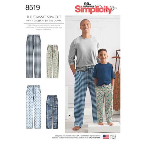 S8519A Simplicity Pattern 8519 Boys' and Men's Slim Fit Lounge Trousers