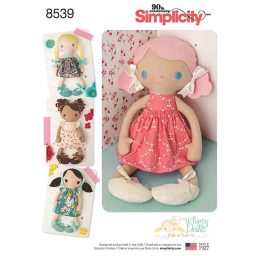 S8539_OS Simplicity Pattern 8539 15" Stuffed Dolls and Clothes