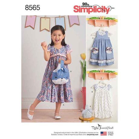 S8565A Simplicity Pattern 8565 Child's Ruby Jean's Dresses and Purses
