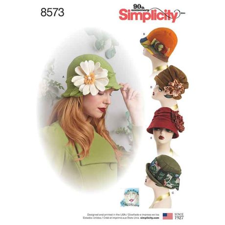 S8573A Simplicity Pattern Women’s' Flapper Hats in Three Sizes