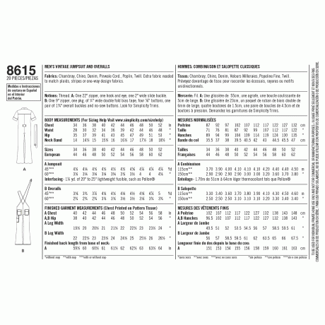 S8615 Pattern 8615 Men's Vintage Jumpsuit and Overalls