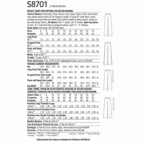 S8701 Pattern 8701 Women's Trousers with Options for Design Hacking