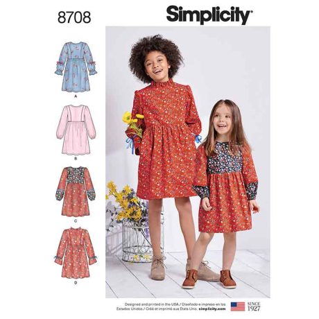 S8708 Pattern 8708 Child's and Girls' Dress with Sleeve Variations