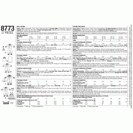 S8773A Pattern 8773 Women's, Men's and Teens' Costumes