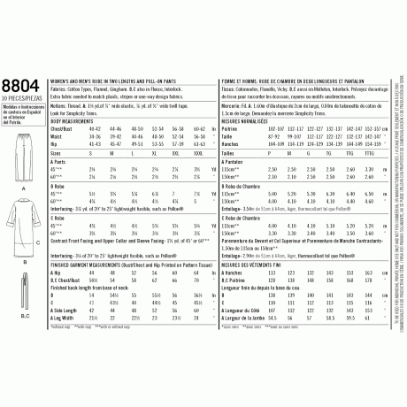 S8804 Pattern 8804 Women's and Men's Robe and Pants