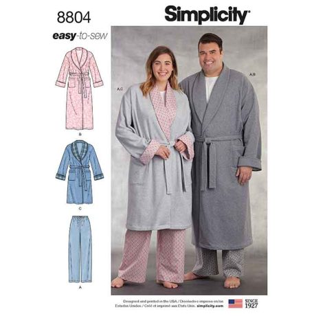 S8804 Pattern 8804 Women's and Men's Robe and Pants
