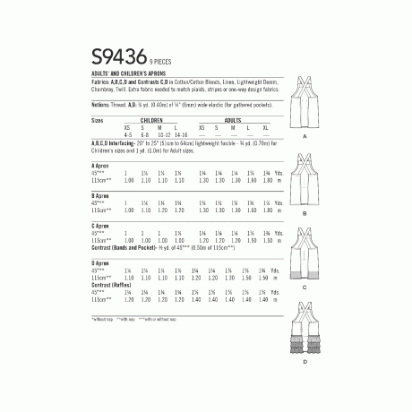 Simplicity Sewing Pattern S9436 Adults' and Children's Aprons