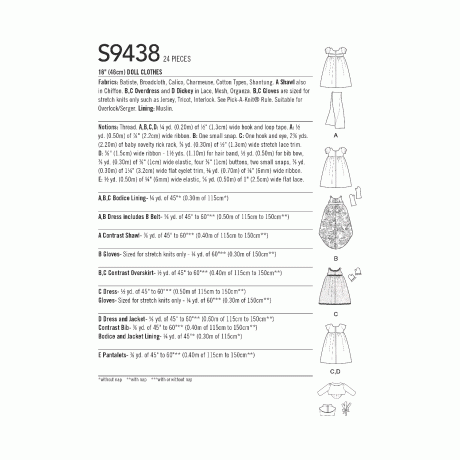 Simplicity Sewing Pattern S9438 18" Doll Clothes