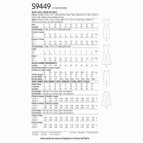 Simplicity Sewing Pattern S9449 Misses' Dress, Jumper and Skirts