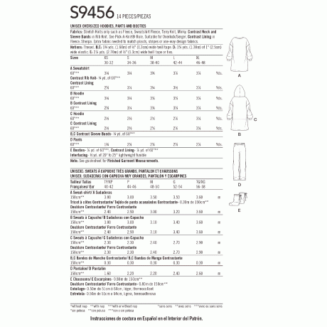 Simplicity Sewing Pattern S9456 Unisex Oversized Hoodies, Pants and Booties - Image 2