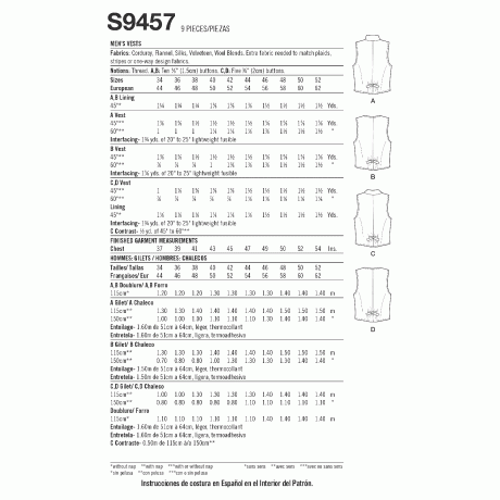 Simplicity Sewing Pattern S9457 Men's Vests