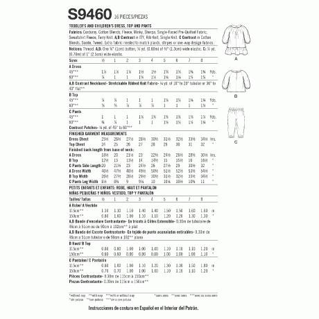 Simplicity Sewing Pattern S9460 Toddlers' and Children's Dress, Top and Pants