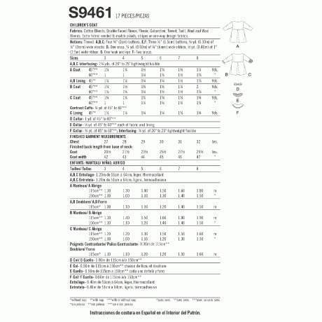 Simplicity Sewing Pattern S9461 Children's Coat