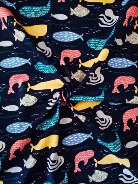 Rose & Hubble 100% cotton poplin, "Octopus Garden" (Navy)