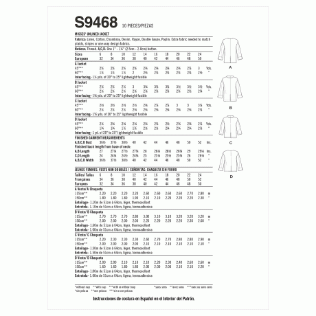 Simplicity Sewing Pattern S9468 Misses' Unlined Jacket