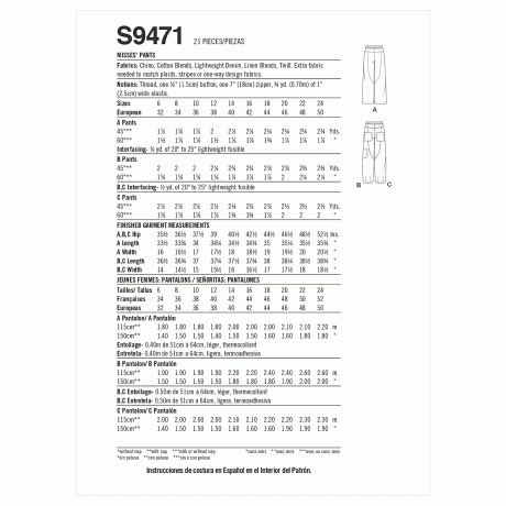 Simplicity Sewing Pattern S9471 Misses' Pants