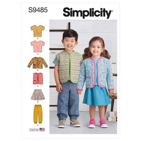 Simplicity Sewing Pattern S9485 Toddlers' Knit Top, Jacket, Vest, Skirt and Pants