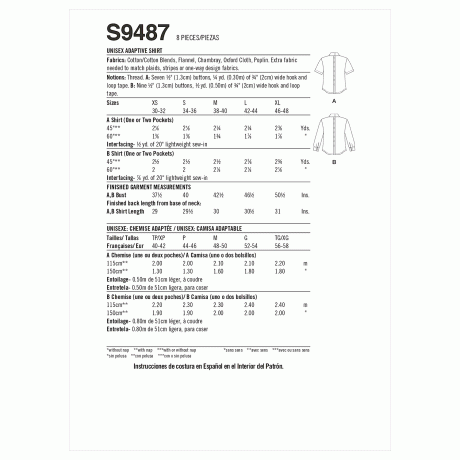Simplicity Sewing Pattern S9487 Unisex Adaptive Shirt