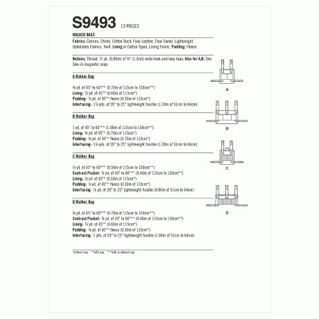 Simplicity Sewing Pattern S9493 Walker Bags