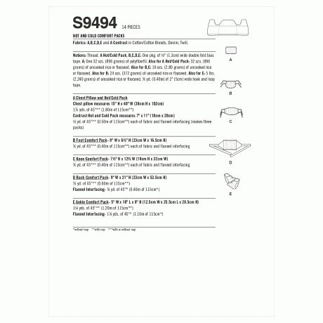 Simplicity Sewing Pattern S9494 Hot and Cold Comfort Packs