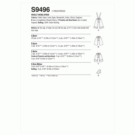 Simplicity Sewing Pattern S9496 Misses' Vintage Apron