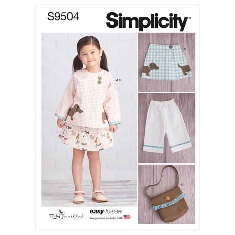 Simplicity Sewing Pattern S9504 Children's Jacket, Skirt, Cropped Pants and Purse