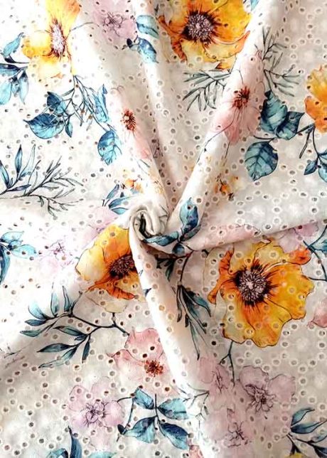 "Potentilla", embroidered voile (100% cotton)