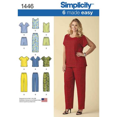 S1446 Six Made Easy Pull on Tops and Trousers or Shorts for Plus Size