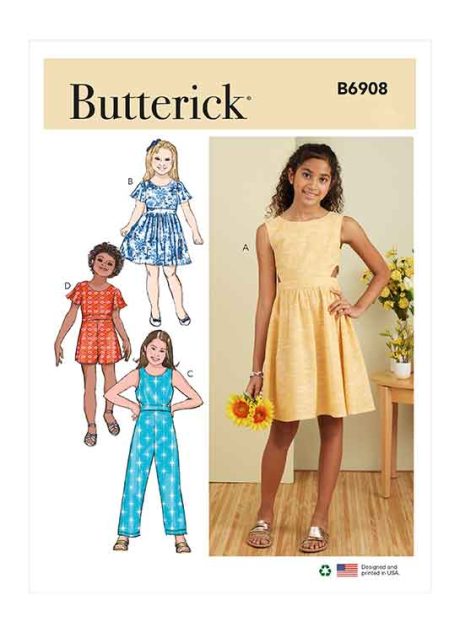 B6908 Girls' Dress, Jumpsuit and Romper