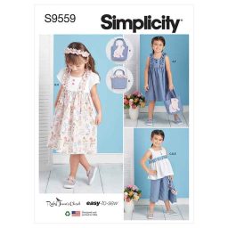 S9559 Children's Dress, Top, Pants, Purses and Headband