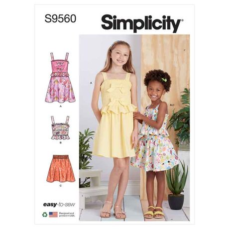 S9560 Children's and Girls' Dress, Top and Skirt