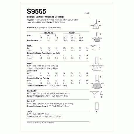 S9565 Children's and Misses' Aprons and Accessories