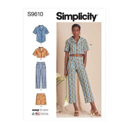 S9610 Misses' Set of Tops, Cropped Pants and Shorts