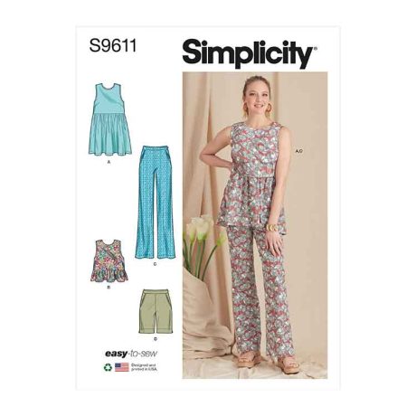 S9611 Misses' Tunic, Cropped Top, Pants and Shorts