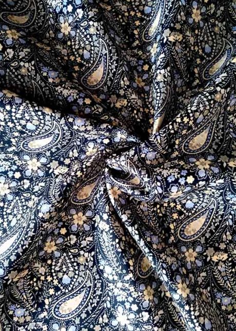Rose & Hubble 100% cotton poplin, Paisley (grey/cream/blue)