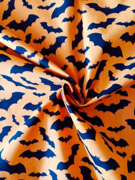 Polycotton Halloween print, "Bats", Orange