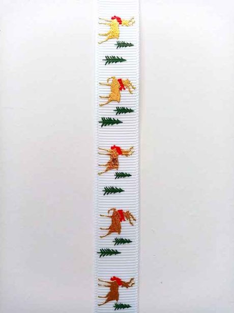 Reindeer white grosgrain Christmas ribbon, 16mm x 5m roll - Image 2